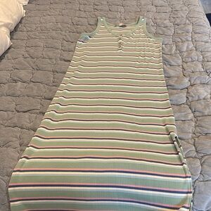 LOFT Green and Pink Striped Midi Dress